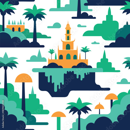 Maximalist midnight forest pattern with glowing flora