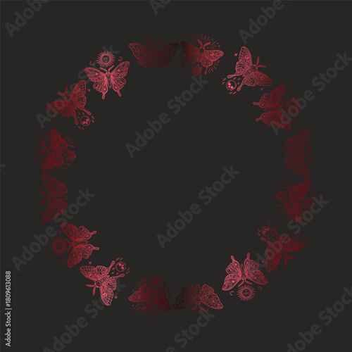 Mystic red metallic moth frame in celestial boho style