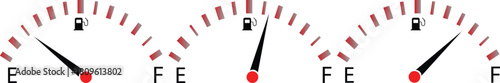 Gas and fuel gauge meter full and empty icon. Power and speed measurement concept vector illustration. Car dial petrol gasoline dashboard
