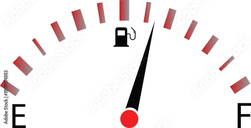 Gas and fuel gauge meter full and empty icon. Power and speed measurement concept vector illustration. Car dial petrol gasoline dashboard
