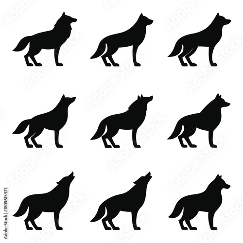 Wolf Silhouette Collection on White Background Illustration for Graphic Design