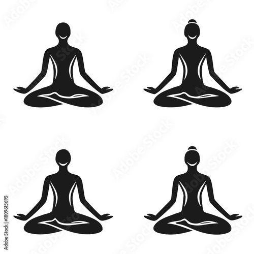 Yoga meditation silhouette concept poses in a seamless repeating pattern