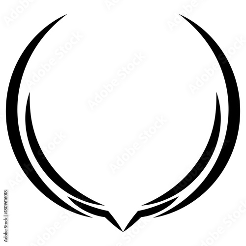 Futuristic black circular frame with open top, featuring dynamic, layered lines at the base. Ideal vector template for modern tech logos, gaming avatars, and powerful corporate branding.