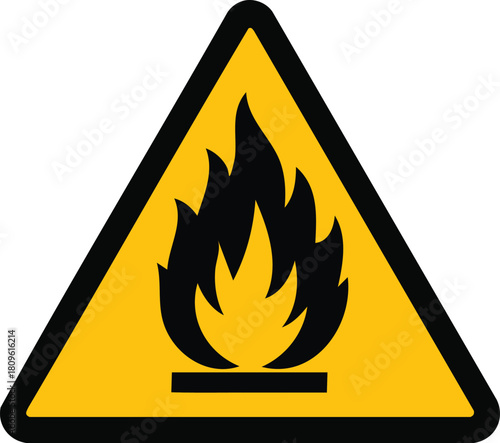 Warning sign with a flame symbol, indicating a fire hazard or flammable materials