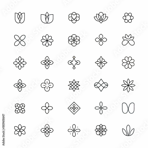 Collection of floral and geometric minimal logos design elements vector illustration a variety of simple shapes
