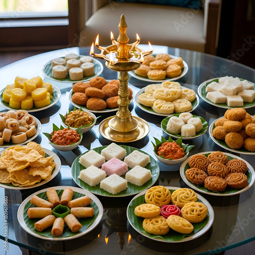 A festive spread of indian sweets and snacks for a special occasion