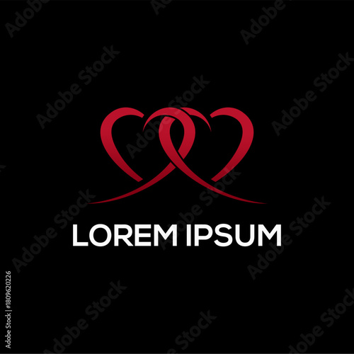 Two elegant red hearts intertwined, symbolizing everlasting love, romantic connection, and unity in a modern graphic design