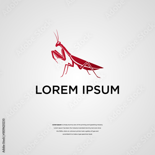 Elegant Praying Mantis Logo Red Insect Silhouette on White Background for Business