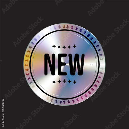 NEW holographic sticker.  Neon label for trade. Vector.