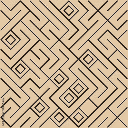 Labyrinthine geometric maze pattern, abstract linear motif icon vector illustration