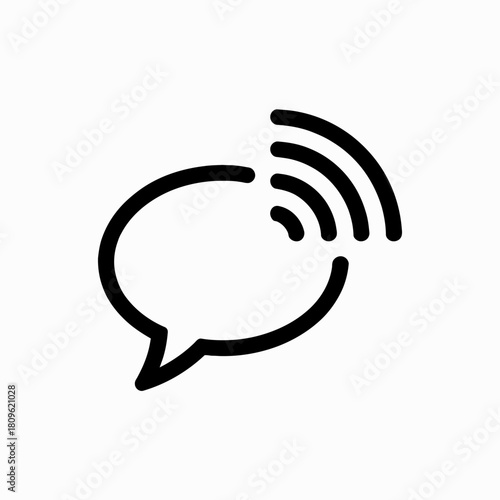Outline Speech Bubble Communication Icon with Wireless Signal Emanating for Connection and Interaction
