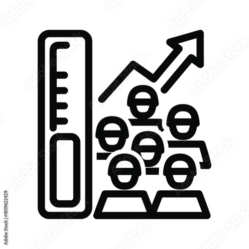 Population growth icon isolated on, showing an upward trend with people and a thermometer