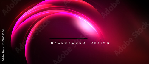 Abstract neon curves create vibrant background. Pink, magenta hues dominate dark space. Modern design element for digital projects.