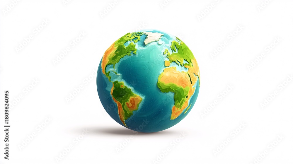 Naklejka premium 3D Render of Earth Globe with Detailed Continents on White Background