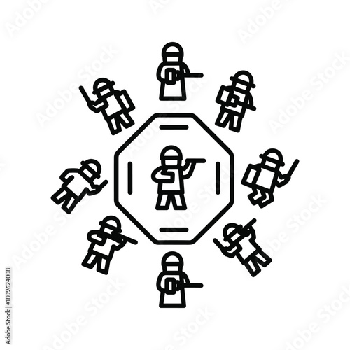 Riot police icon isolated on, depicting a group of officers in formation with weapons