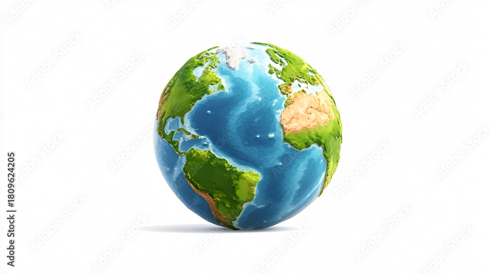 Fototapeta premium Realistic 3D Earth Globe Showing Atlantic Ocean and Surrounding Continents on White