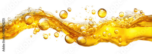 Golden liquid flowing with bubbles