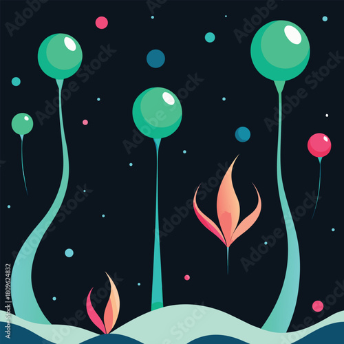 Surreal bioluminescent field pattern with soft orbs