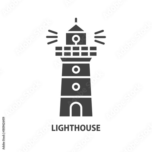 Lighthouse glyph icon. Sign of navigation. Vector illustration.