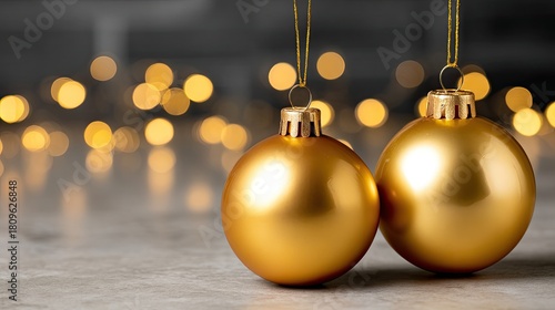 A golden ornament sits on a blanket of snow, with a soft blue shimmer in the background that enhances the holiday spirit