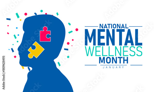 National Mental Wellness Month Poster Banner and Background Design Template Featuring Mind Health Icons Calm Illustration and Self Care Concept for Stress Relief Awareness and Emotional Wellbeing