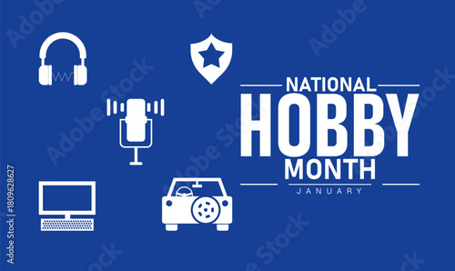 National Hobby Month Poster Banner and Background Design Template Featuring Creative Craft Tools Art Supplies and DIY Illustration for Leisure Activity Inspiration Personal Interests