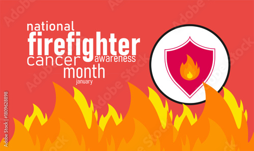 Firefighter Cancer Awareness Poster Banner and Background Design Template with Fire Helmet Ribbon and Firefighter Symbol Illustration for Occupational Health Safety Support and Cancer Prevention