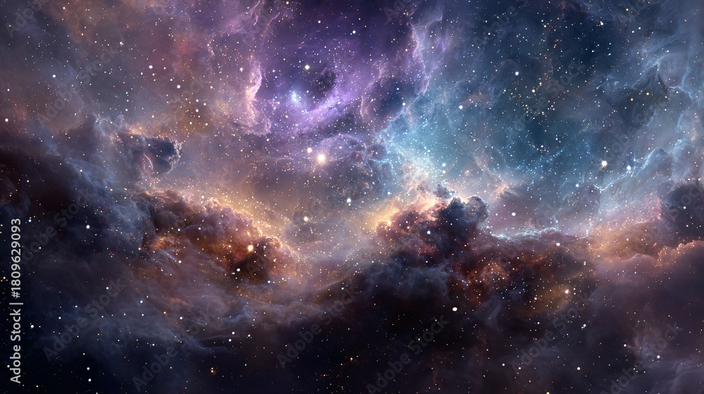 Fototapeta premium Vibrant deep space nebula with colorful cosmic clouds and stars