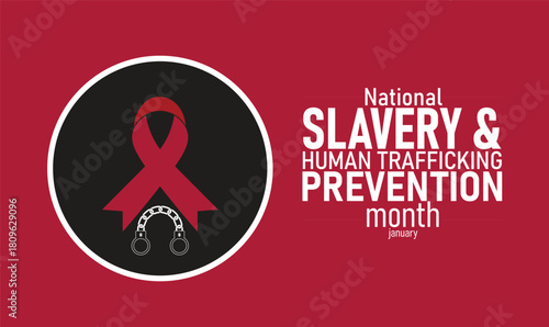 National Slavery and Human Trafficking Prevention Month Poster Banner and Background Design Template with Awareness Ribbon Silhouette and Support Message for Human Rights Protection Safety Advocacy