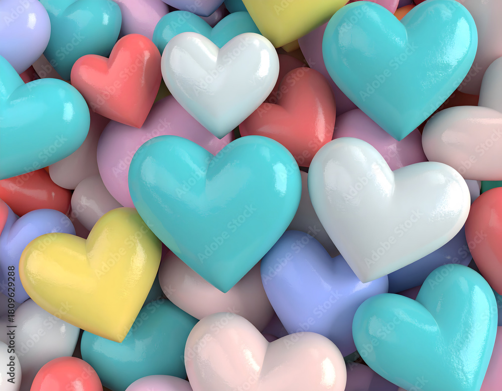 Fototapeta premium Groovy Retro Repeat, valentine: Pastel hearts bring cheerful, funky valentine vibe with geometric shapes creating groovy, retro pattern. Hearts overflowing with love