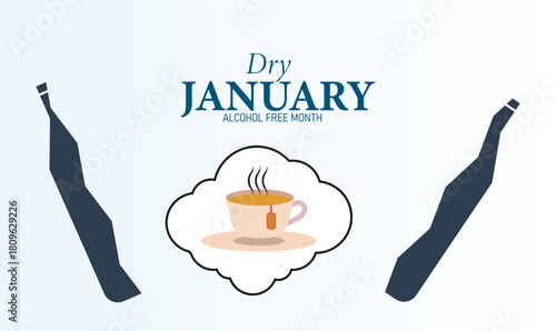 Dry January Poster Banner and Background Design Template with No Alcohol Symbol Glass Icon and Healthy Lifestyle Illustration for Sobriety Challenge Wellness Motivation and Addiction Awareness
