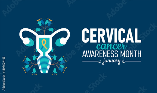 Cervical Cancer Awareness Month Poster Banner and Background Design Template Featuring Pink Ribbon, Medical Icon, and Female Health Illustration for Cancer Prevention, Screening