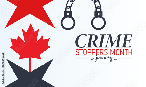 Crime Stoppers Month Poster Banner and Background Design Template Featuring Magnifying Glass, Police Badge, and Security Icon Illustration for Crime Prevention, Public Safety, and Community Awareness