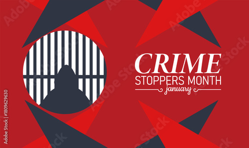 Crime Stoppers Month Poster Banner and Background Design Template Featuring Magnifying Glass, Police Badge, and Security Icon Illustration for Crime Prevention, Public Safety, and Community Awareness