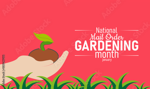National Mail Order Gardening Month Poster Banner and Background Design Template Featuring Flower Seeds, Plants, and Gardening Tools Illustration for Home Gardening, Planting, and Green Lifestyle