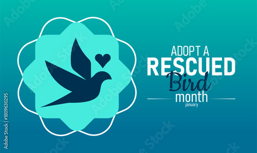 Adopt a Rescued Bird Month Poster Banner and Background Design Template Featuring Colorful Parrot Canary and Cage Illustration for Animal Adoption, Bird Rescue, Pet Care,