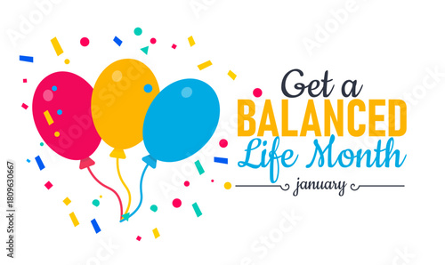 Get a Balanced Life Month Poster Banner and Background Design Template Featuring Scales, Yoga, and Wellness Icons Illustration for Healthy Lifestyle, Mindfulness, Work Life Balance, Personal Wellbeing