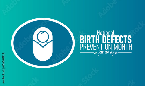 Birth Defects Prevention Month Poster Banner and Background Design Template Featuring Baby, Ribbon, and Medical Icons Illustration for Maternal Health, Prenatal Care, and Child Safety Awareness Campai