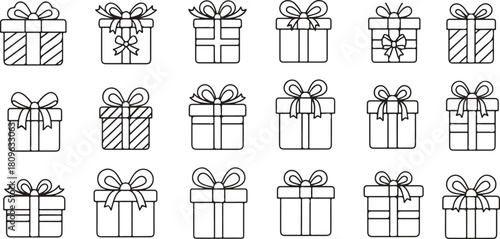 Festive Gift Box Icons Collection Vector Illustrations of Presents for Celebrations and Occasions