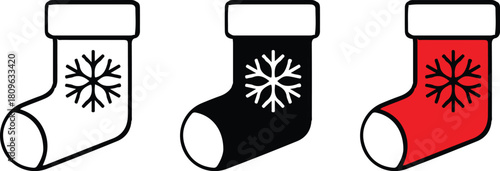 christmas sock three design icons set vector winter gift