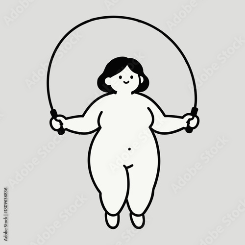 An illustration showing a plus - sized woman skipping rope, emphasizing fitness and an active lifestyle.