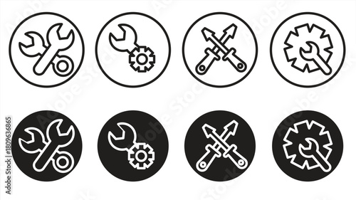 Tools and Services icon set. Settings, repair, service signs, vector illustrations.

