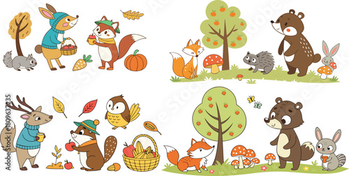 Cute Autumn Woodland Animals Forest Scene Set for Kids