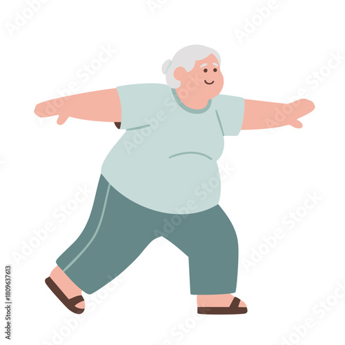 An elderly woman is engaged in stretching exercise to maintain good health and fitness.