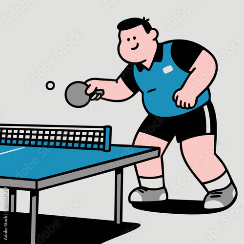 A man is engaged in playing table tennis, holding a paddle and hitting a ball on a table.