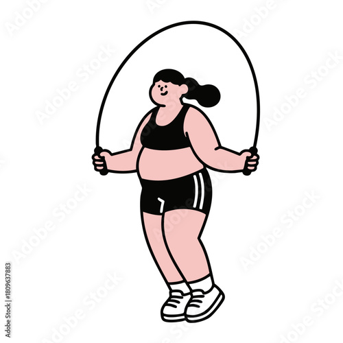 A woman is engaged in skipping rope exercise, which is a form of physical activity for fitness and health.