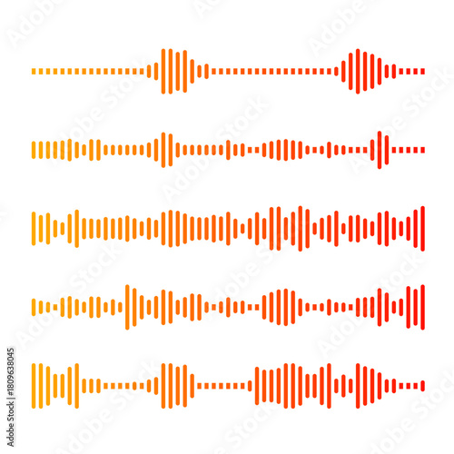 Colorful gradient podcast sound wave visualization. Audio interfaces. Dynamic waveform for music, streaming, app or media players.