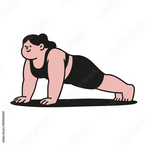 Illustration of a woman performing a plank to enhance core strength and overall fitness.