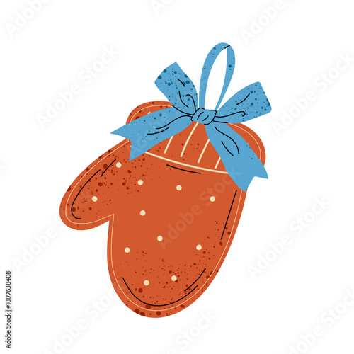 Christmas Gingerbread cookies. Winter homemade sweets. Flat illustration of gingerbread mitten cookie. 