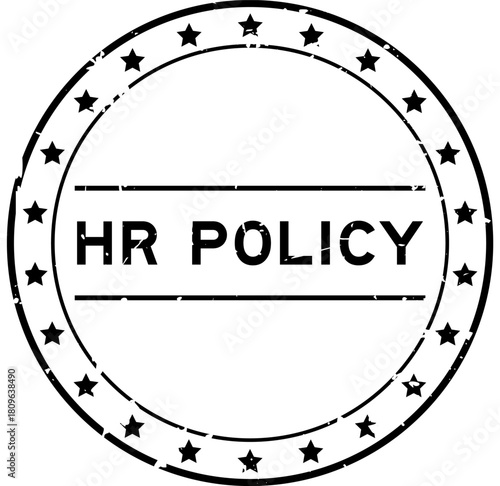 Grunge black hr policy word round rubber seal stamp on white background